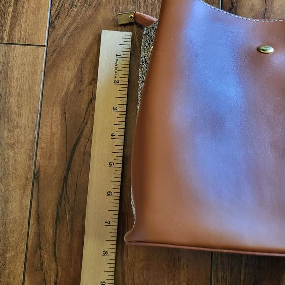 Womens Rattan Woven Crossbody Handbag Brown And Beige Shoulder Bag Small Bag - Picture 6 of 9